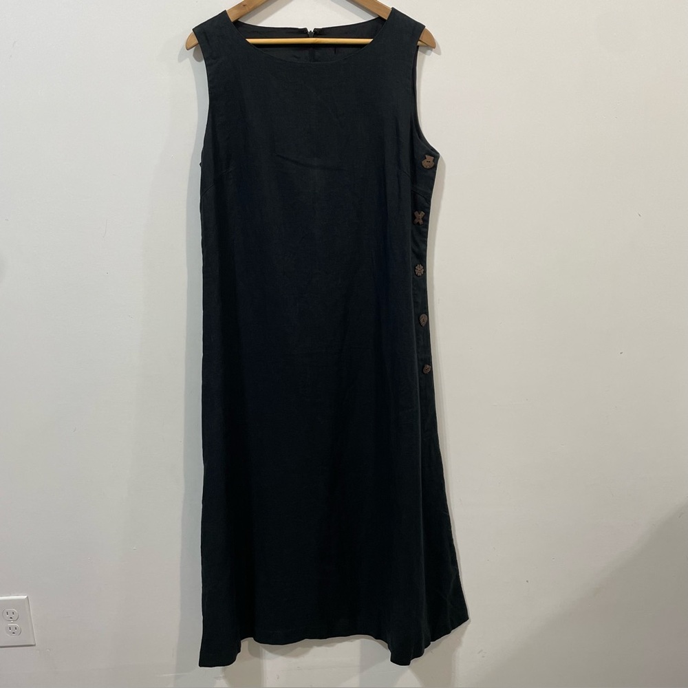 Sleeveless Black Midi Dress with Side Button Detail
